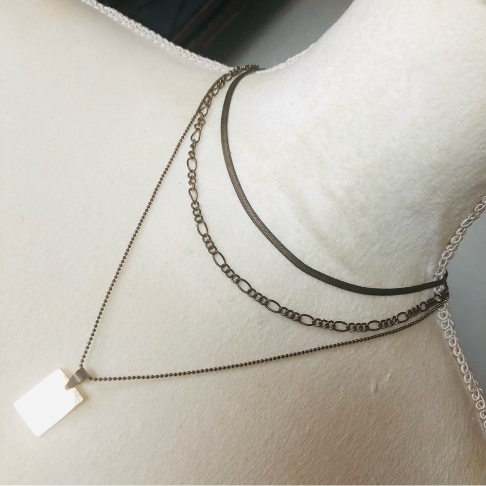 Vintage triple strand brass chain necklace